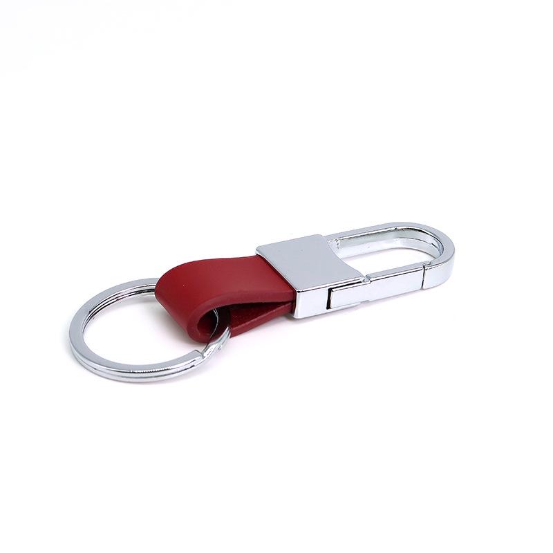 Men's Genuine Leather Car Keychain with Zinc Alloy Waist Clip and Customizable Laser Logo