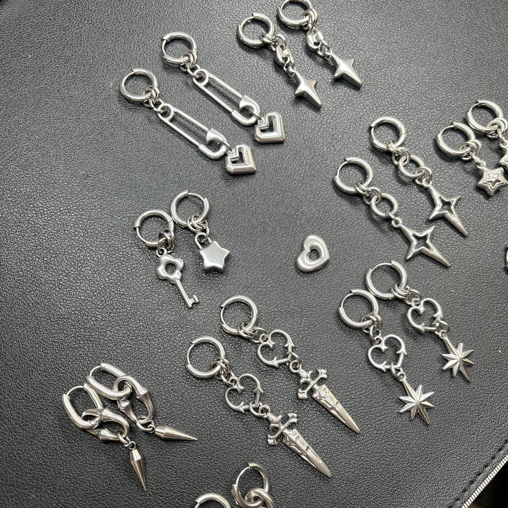 Punk Grunge Rock Rivet Chain Earrings Cool Fashion Geometric Drop Earrings Goth Aesthetic Charm Jewelry Hip Hop Accessories