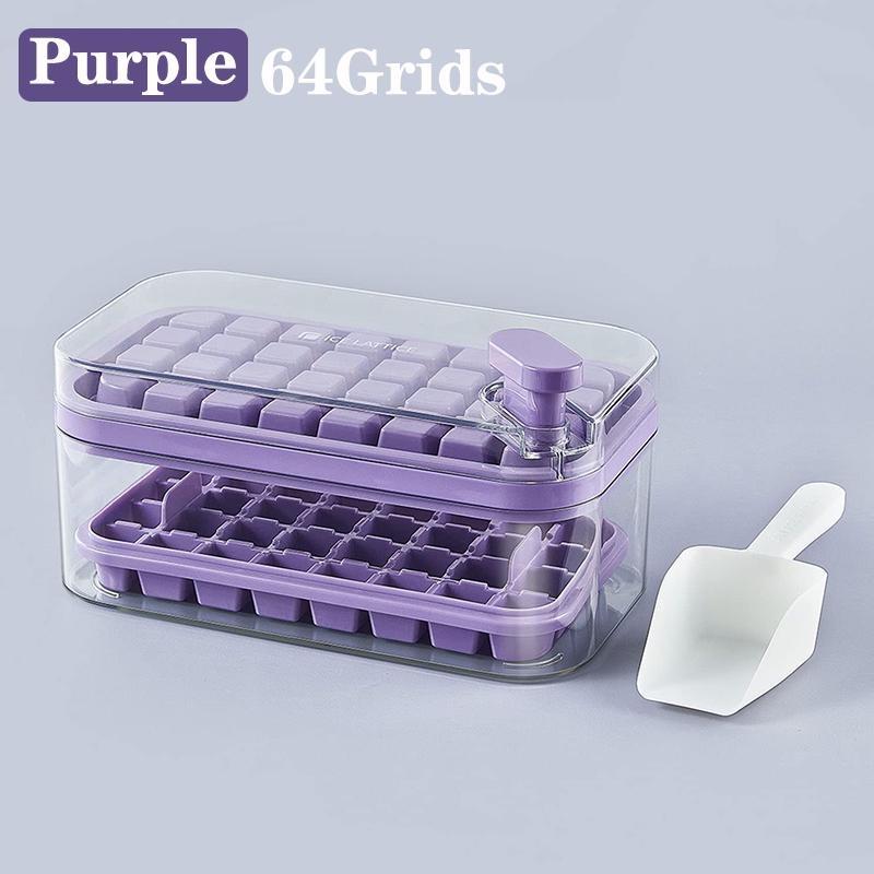 1 pz. Tipo di pressione a un pulsante Scatola per stampi per ghiaccio 32/64 Griglie Stampo per cubetti di ghiaccio in plastica Stampo per vassoio per ghiaccio con scatola di immagazzinaggio con strumento per bar da cucina per bevande fresche