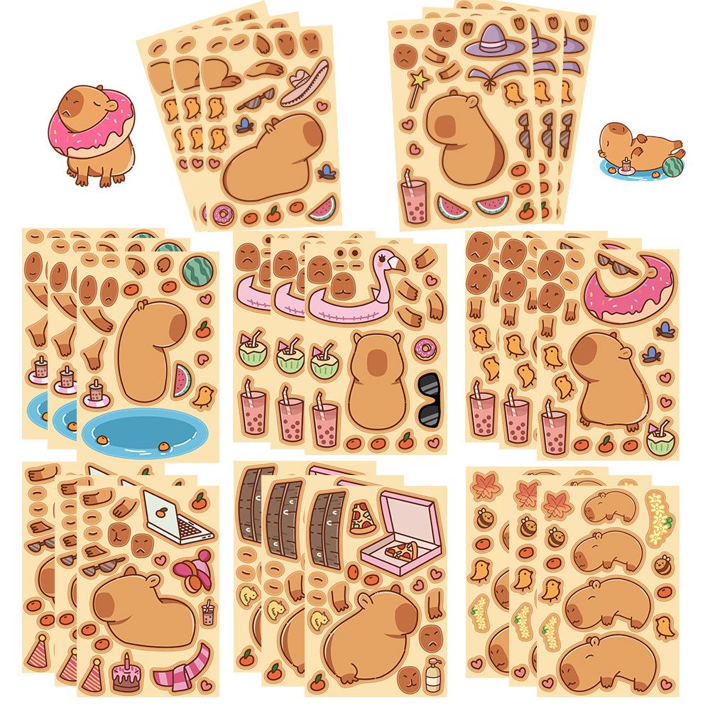 Toy Puzzle Sticker Cartoon Capybara Make A Face Sticker Handicraft Waterproof Repeat Sticker
