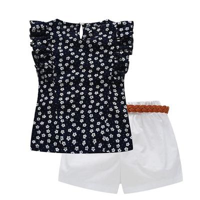 Kinder Baby Mädchen Blumig Chiffon Gepunktet Ärmellos T-Shirt Tops + Shorts Outfits