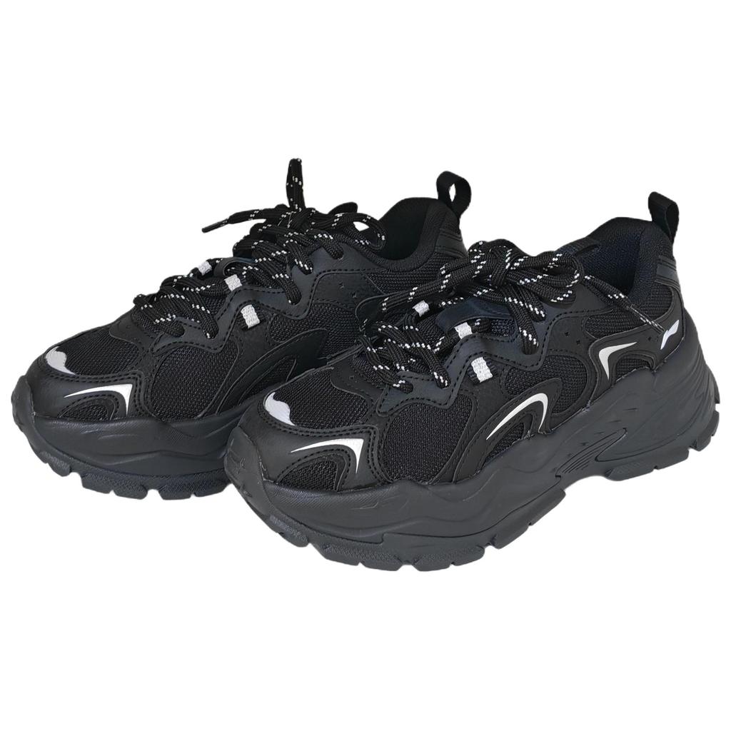 Li Ning Starburst Synthetic Leather Soft Retro Fashion Versatile Shock Absorption Non-Slip Wrap Low-Top Casual Shoes Women Sneaker Black AGCV252-4