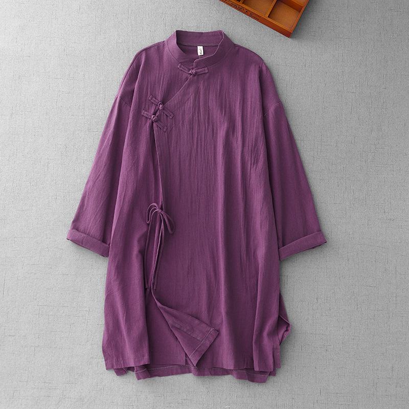 

Хлопково-льняное ретро дзен чайное платье на весну/лето 2025 - Женская одежда для буддийской медитации в национальном стиле Extra Large (XL)