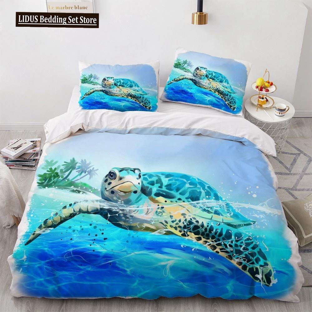 Set Biancheria da Letto 3D alla Moda Delfino Blu del Mare Set Copripiumino Federa Carina Lusso Tessile per la Casa Dimensioni Queen Full 140X200