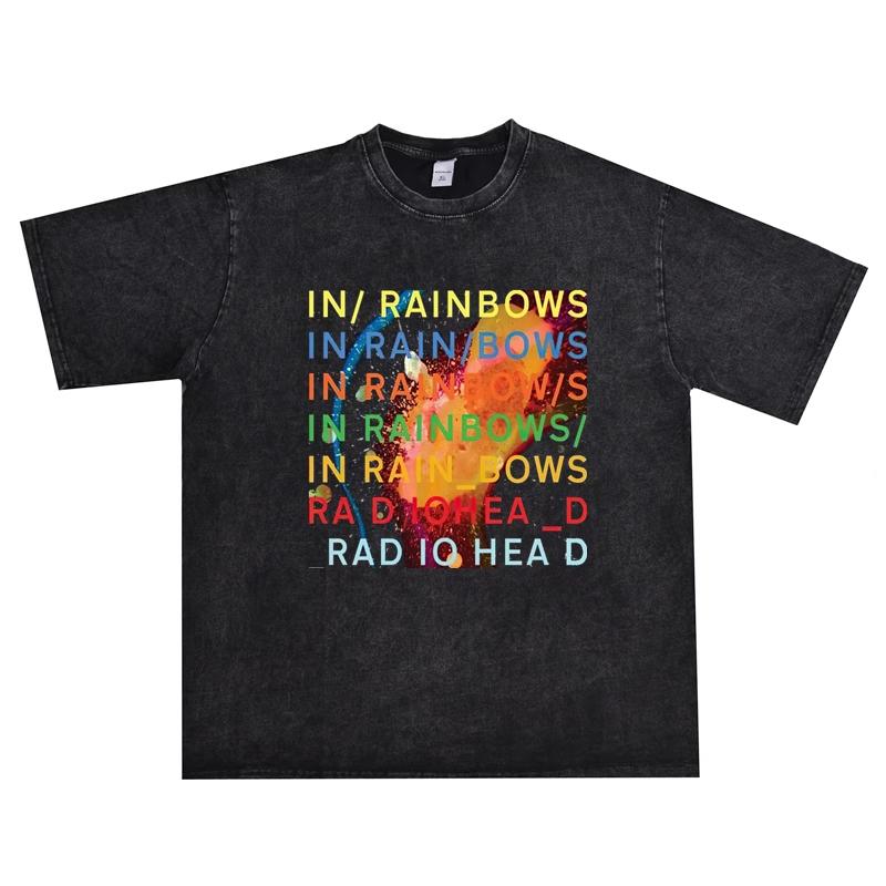 Hot Sale British Rock Band Radiohead Classic Poster Graphic Print T-Shirt Men Women Streetwear Fashion Retro Washed Cotton Oversized Summer New Tee