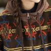 Johnature Women Vintage Hooded Print Floral Zipper Warm Winter Coats Chinese Style Long Sleeve Female Coats