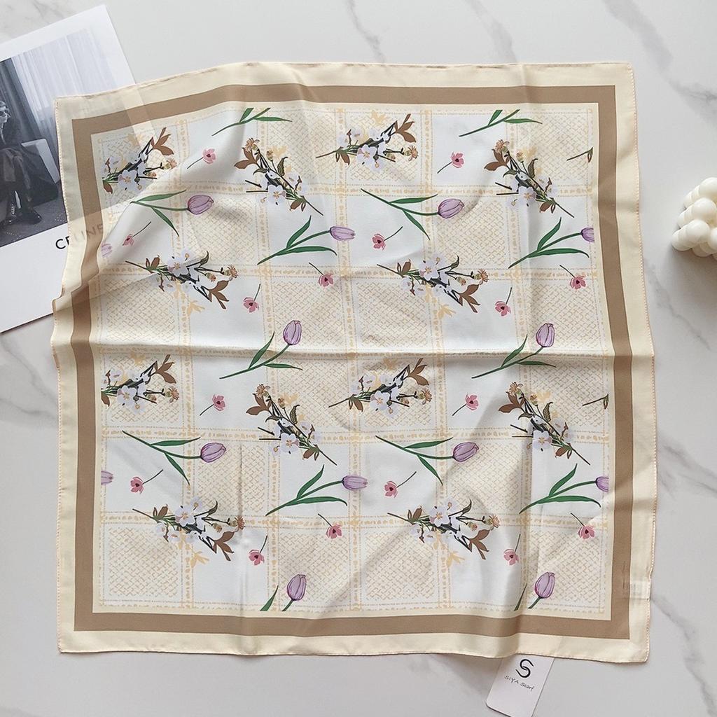 58 CM Sommer Neuer Quadratischer Schal Aus Künstlicher Seide Mit Künstlerischem Blumenschal, Haarband, Dekoratives Vielseitiges Kleines Kopftuch Für Damen