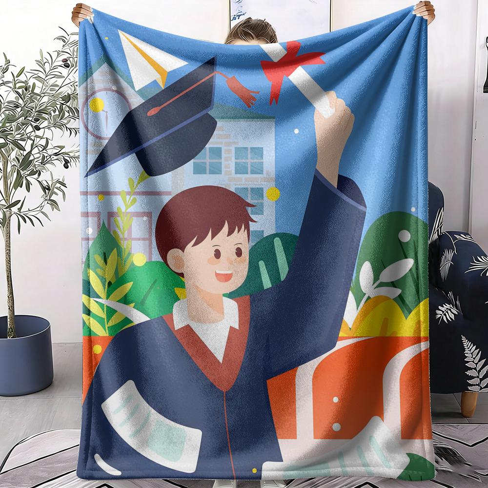 Graduation season Throw Soft Flannel AC Blanket Lightweight Summer Nap Throw Cozy Blanket for Sofa Bed Travel Home