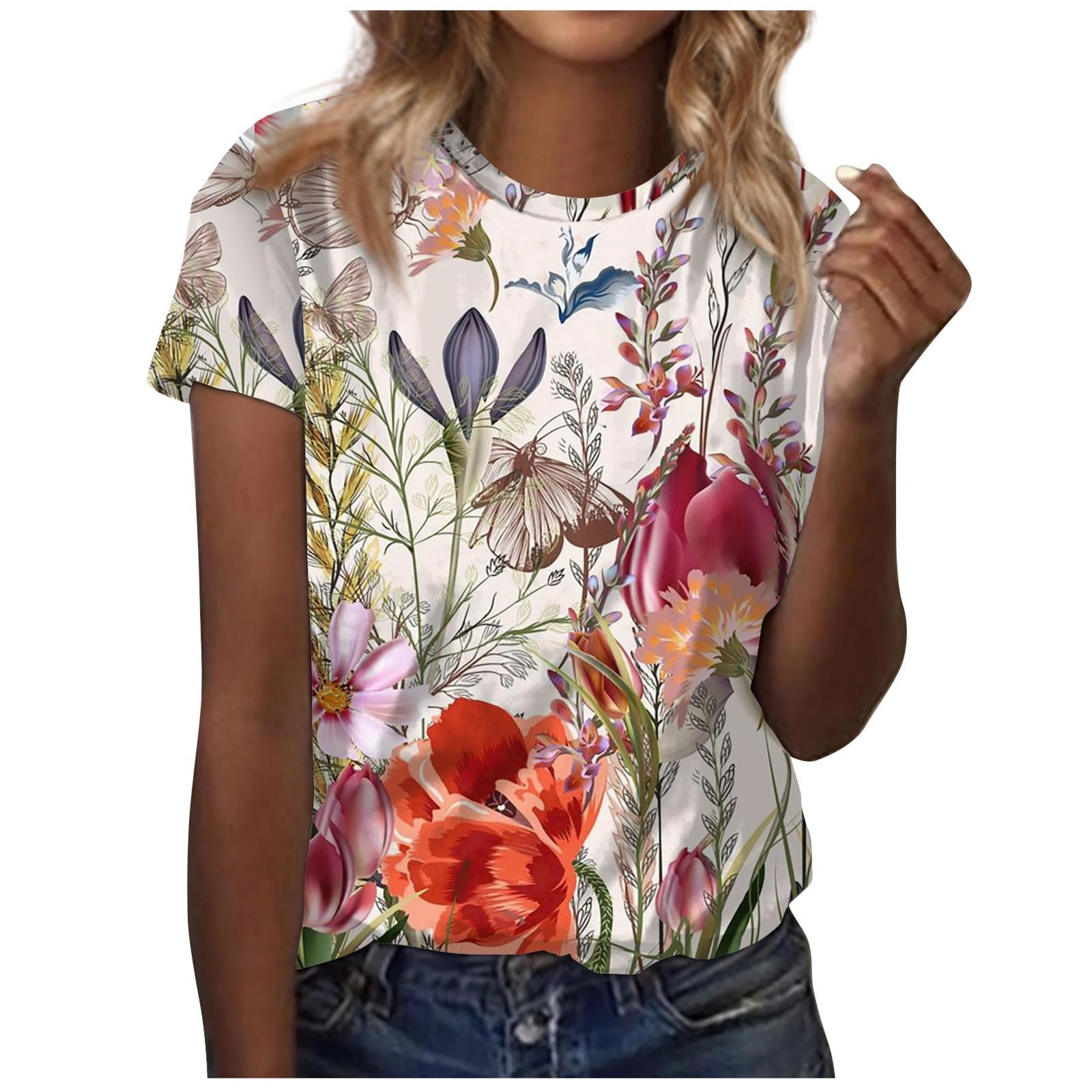 

Женский модный повседневный свободный пуловер с коротким рукавом и принтом с круглым вырезом L красный