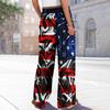 Women Summer Boho Palazzo Pants High Waist Wide Leg Independence Printing Casual Trousers With Pockets