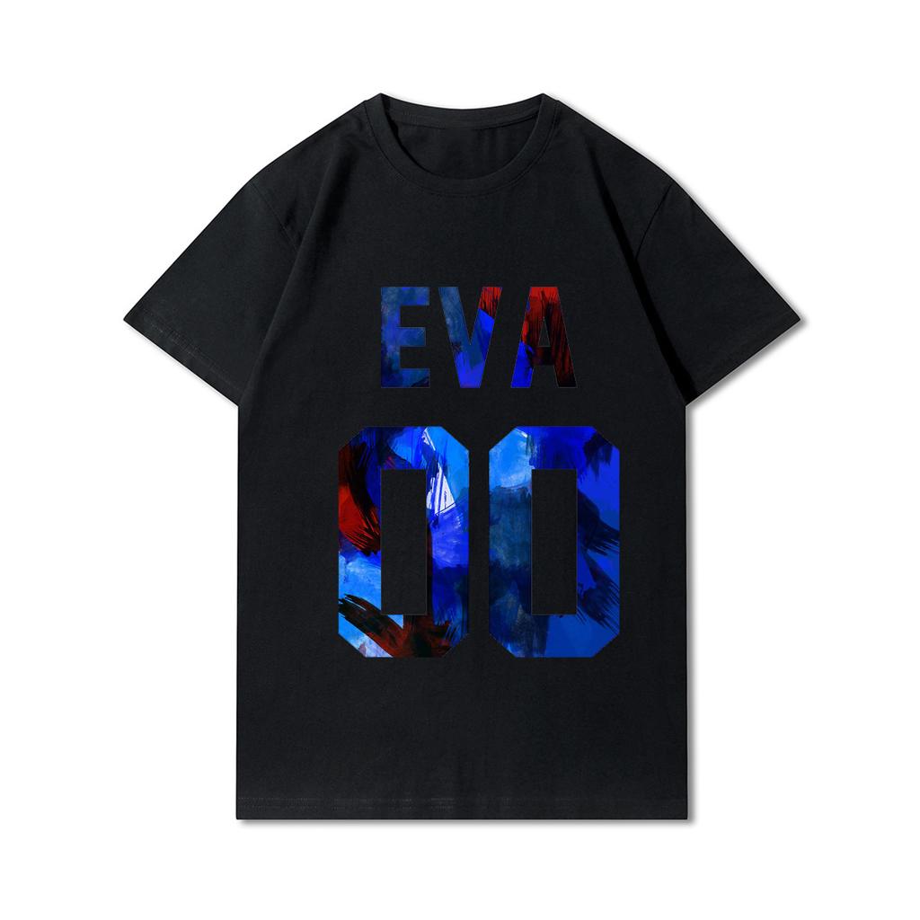 Plus Size Evangelion Printed Men T Shirts Round Neck Cotton Tops Summer Anime Casual Black Tees