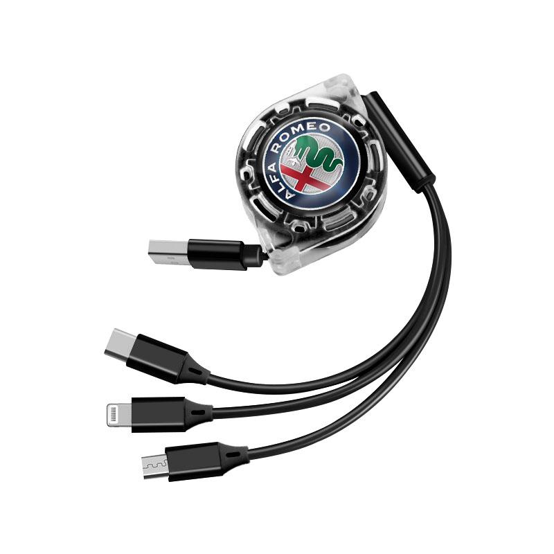 AAACN1 3 In 1 Car Ornament for Alfa Romeo 159 156 147 Mito Telescopic Cable Is Suitable for Apple C Android Mobile Phone Fast Charging