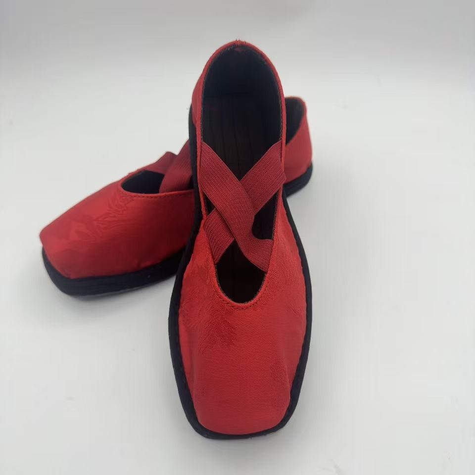 

Spring & Autumn Retro Square Toe Ballet Flats 37 темно-красного