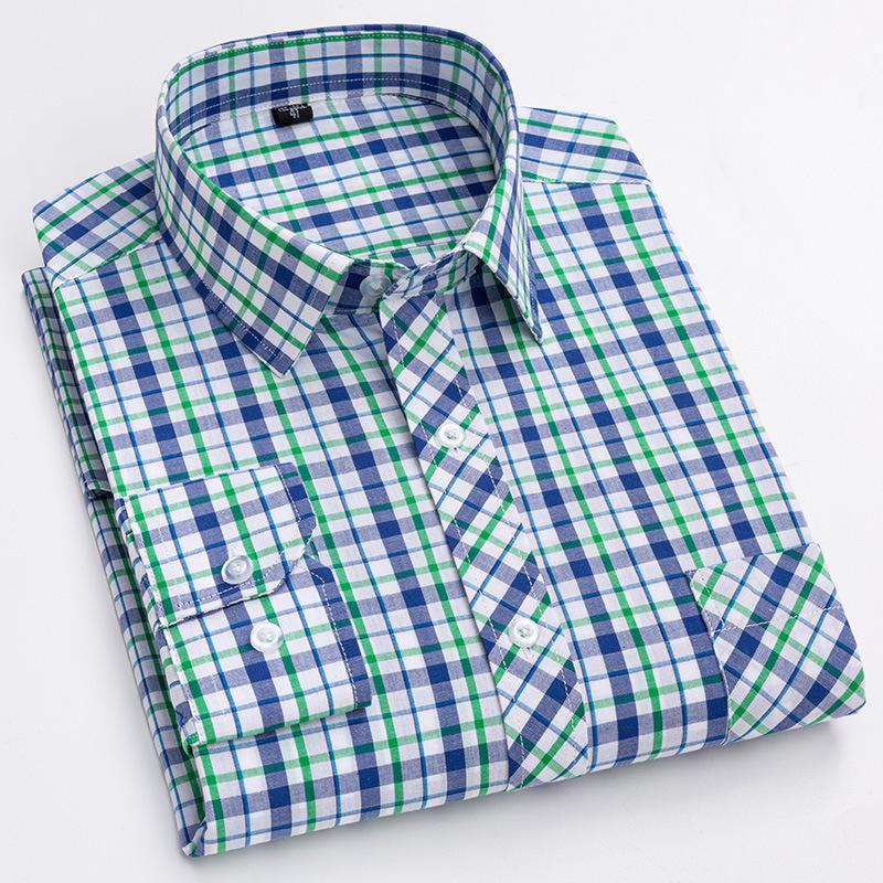 Men's 100% Cotton Plaid Long Sleeve Shirt - Casual Spring/Summer Style
