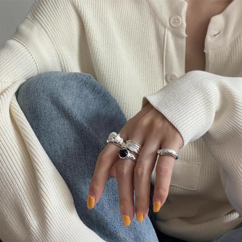 Heavy-duty Wide Edge Irregular Ring Women's Niche Fashion Design Senior Sense 100% Match Adjustable Open Party & Daily Ring