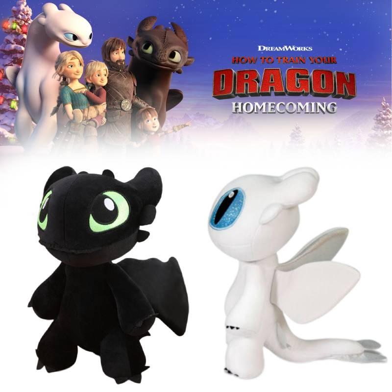 Dynamic Night Fury And Light Fury Plush Toys For Dragon Lovers Black And White Dragon Dolls