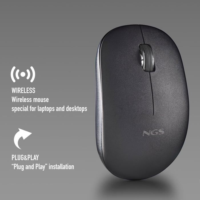 Souris optique sans fil - ngs - fog pro black - 1000 dpi - boutons silencieux - nano usb