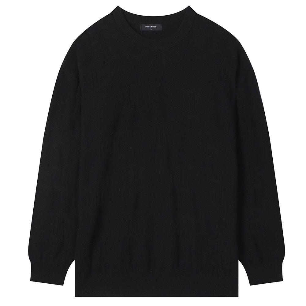 Burkeru Cotton Jacquard Round Knit Pullover Black Black_Xl