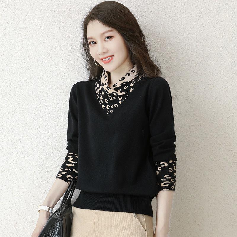 HI-FASHION женские женские свитера дизайнерская одежда с v-образным вырезом нежные лоскутные базовые Ulzzang мягкие женские осенние теплые простые пуловеры в стиле ретро L чёрный