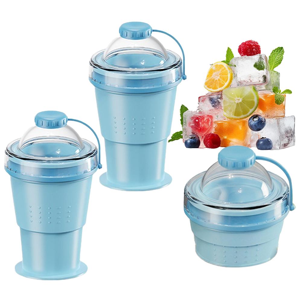 2-in-1 Collapsible Silicone Ice Ball Cup Reusable Portable Ice Sphere Mold with Straw Lid for Coffee Juice Drinks