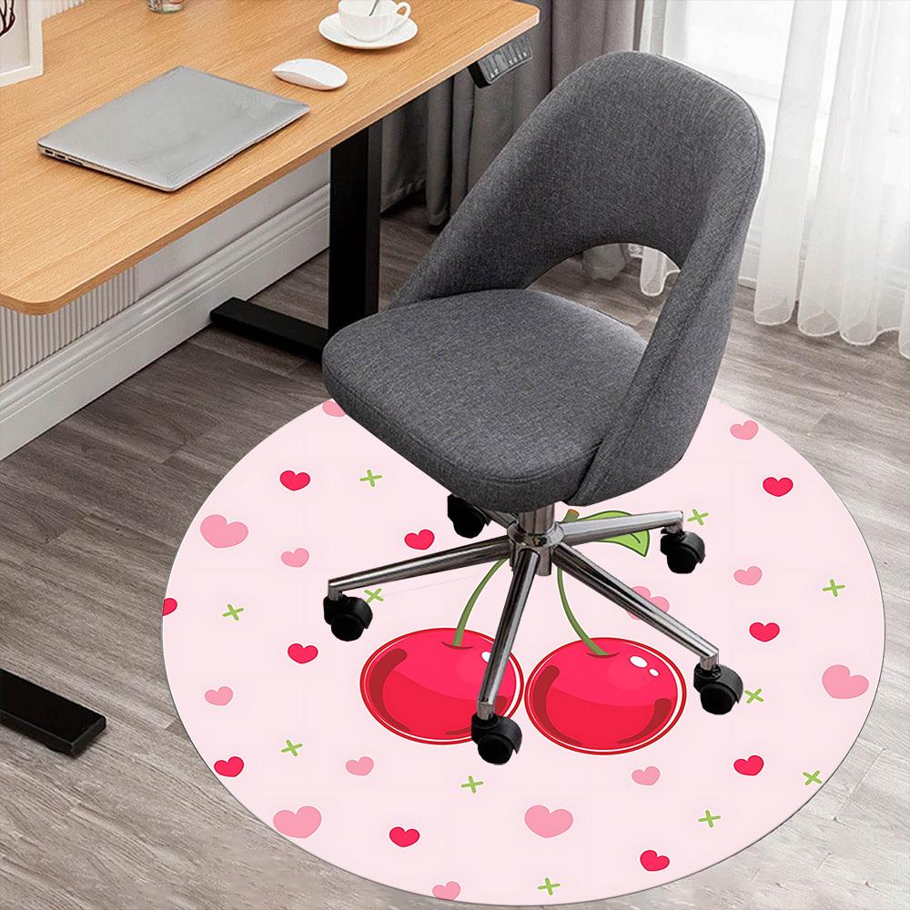 1pc Cherries Heart Round Chair mat Area Rug - Non-Slip, Floor Mat for Office, Bedroom, and Indoor Decor c1125133