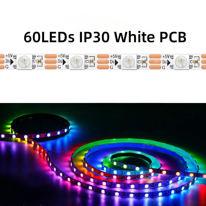 

DC5V WS2812B RGB Led Strip Light 60Leds/m 5mm Width PCB WS2812 Led Lights 5050 Individually Addressable RGB Dream Color Lamp Bar 5M 300Leds IP30
