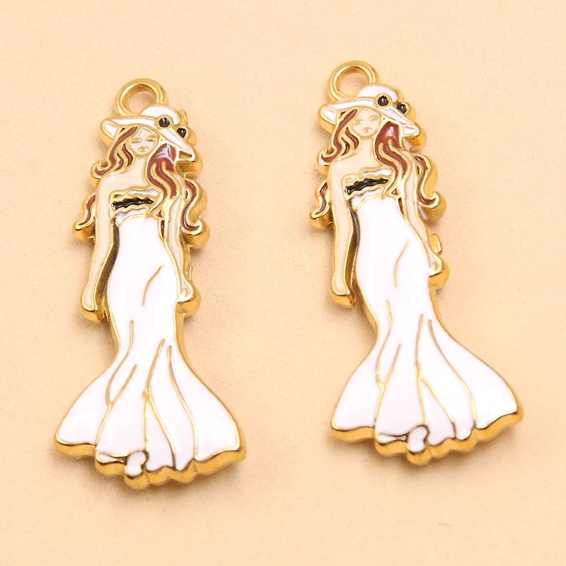 Gold-Enamel Double-Sided Stainless Steel Pendant with French-Style Beauty Accessories Design