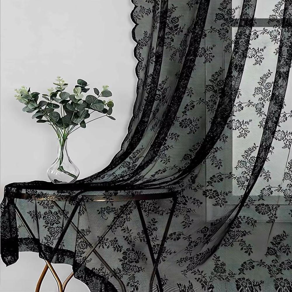Embroidery Floral Lace Curtain Wavy Edge Sheer Curtain Romantic Door Curtain  Living Room