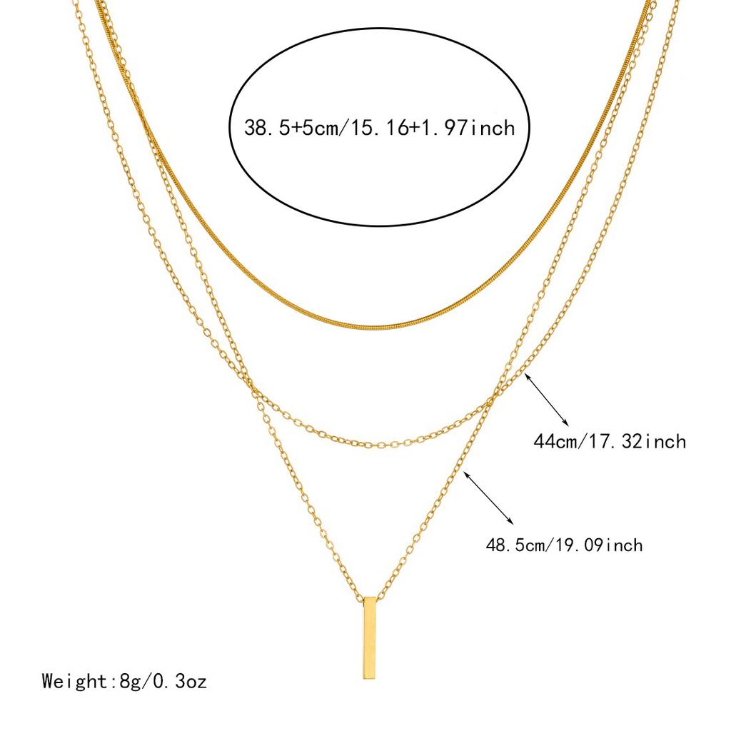 Gold Plated Triple Layered Vertical Bar Pendant Necklace