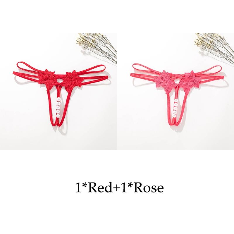 Sexy G-string T Panties Female Underwear Lace Thongs Women's Pants Sexy Pearl Panties Erotic Women Crotchless Panties Plus Size