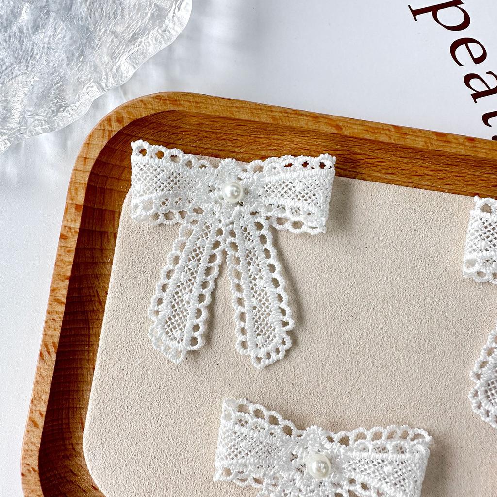 White Bead Embroidered Bow Decal Dress Decorative Accessories Cloth Sticker