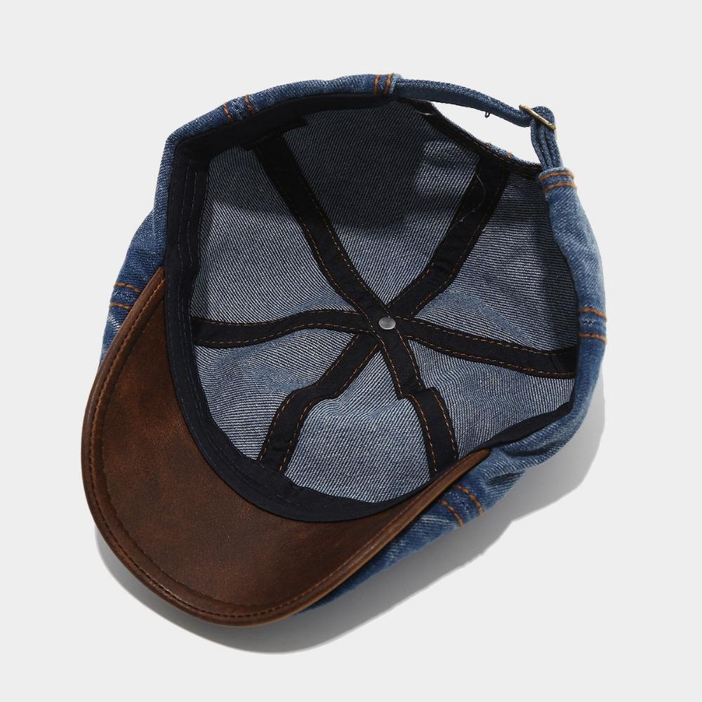 Fashion Washed Denim Beret Hat Vintage Short Brim Peaked Cap Adjustable Newsboy Cap Unisex