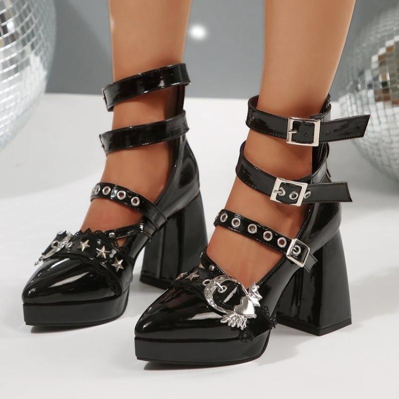 Modne buty damskie szpiczaste platformy wysokie obcasy retro nitowany gruby obcas rzymskie sandały wysokiej jakości skórzane platformy damskie wysokie obcasy