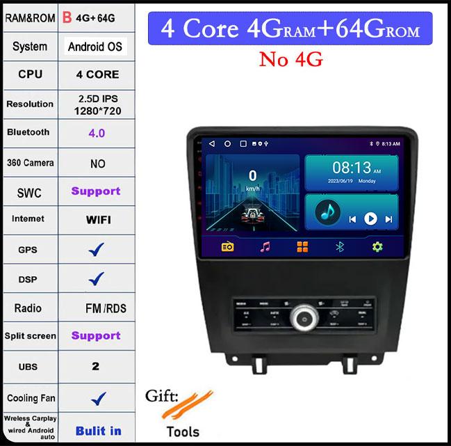 10.1 Inch Android 14 For Ford Mustang 2009 - 2014 Touch Screen Car Radio GPS Navigation Stereo Multimedia Player Video 4G+Wifi