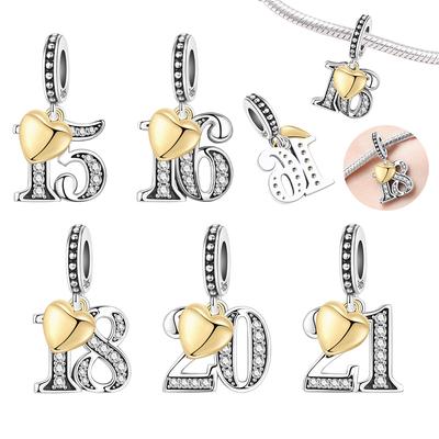 Copper Lucky Number Anniversary Birthday Wedding Charm Age Bead Pendant Fit Bracelet Necklace Diy Jewelry Gift
