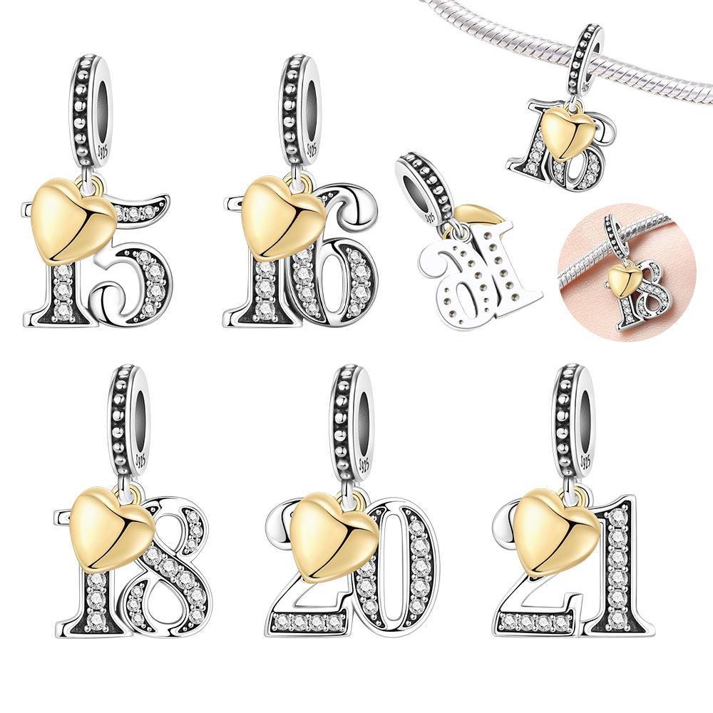 Copper Lucky Number Anniversary Birthday Wedding Charm Age Bead Pendant Fit Bracelet Necklace Diy Jewelry Gift