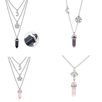 Mehrschichtige Damen-Achat-Anhänger-Halskette mit hohlem Mond- und Stern-Anhänger für das Schlüsselbein