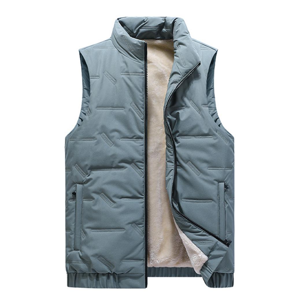 Men's Casual Solid Color Zipper Vest, Men's And Women's Stand-up Collar With Fleece Vest Jacket