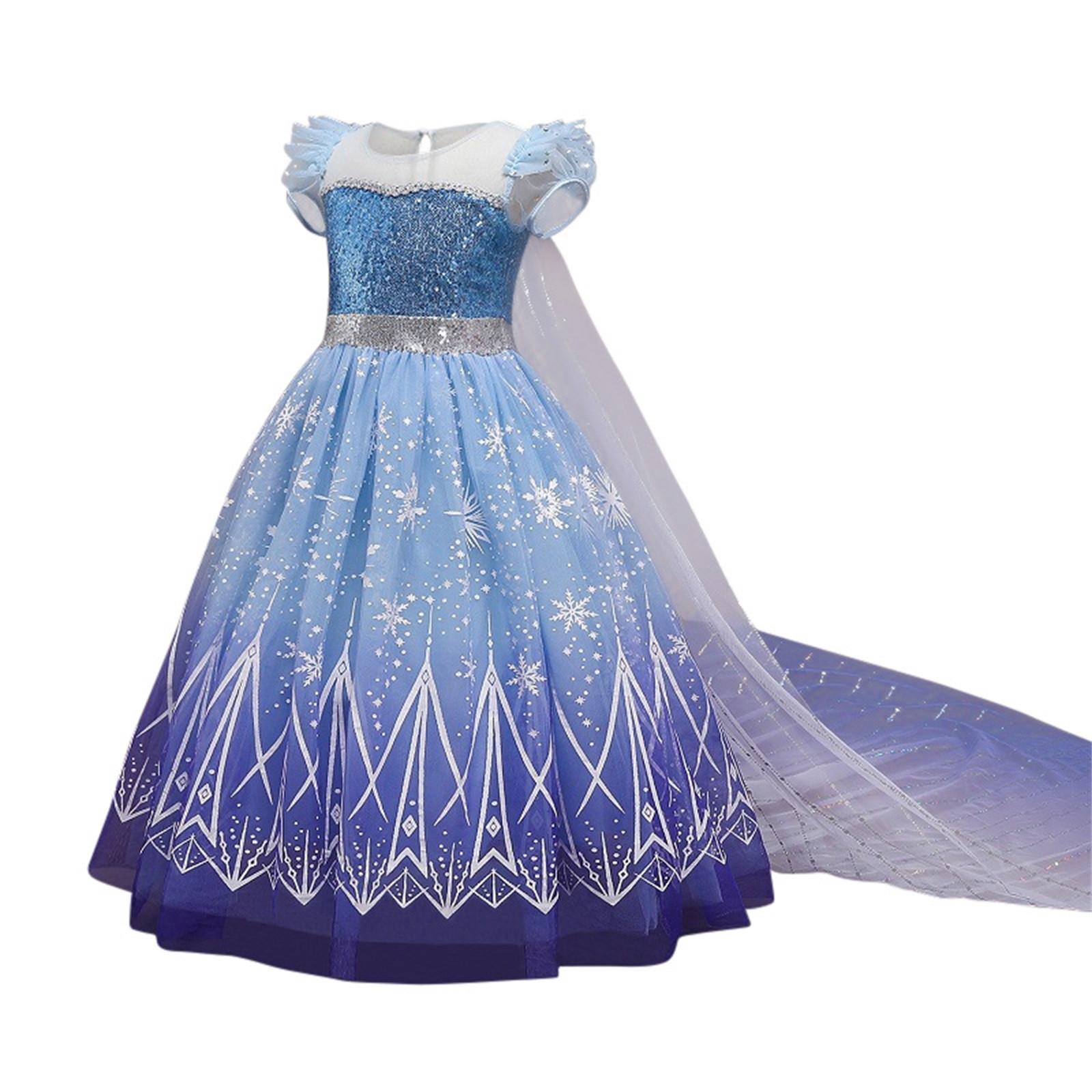 

Kids Girls Cosplay Princess Bridesmaid Pageant Gown Birthday Party Wedding Dress 130 синий