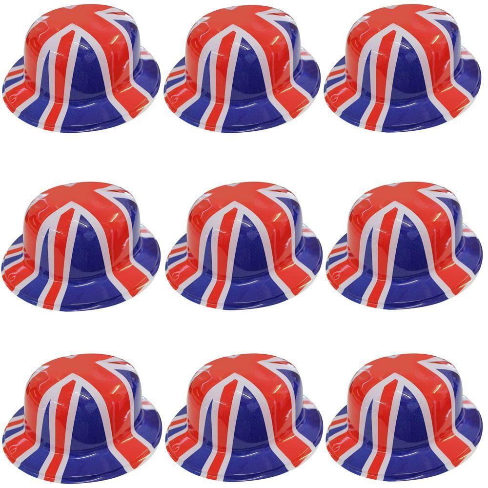 

Взрослый принт Командная вечеринка Наряд Юнион Джек Флаг Великобритания Котелок Шляпа Британская Королевская