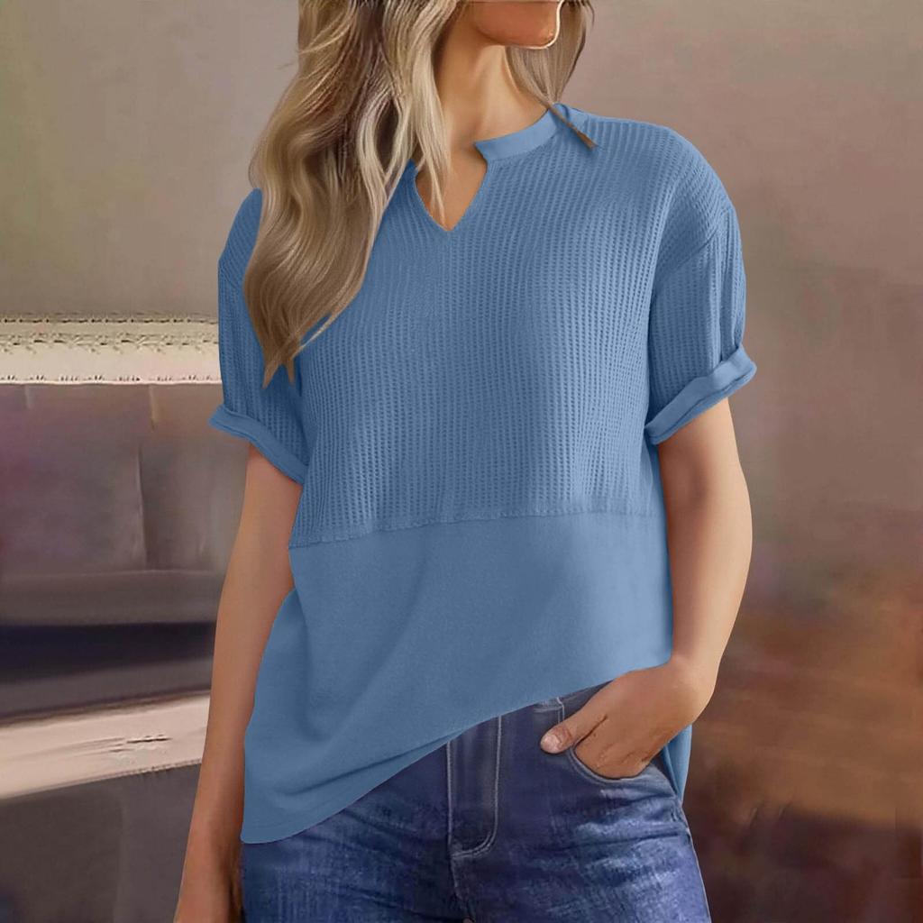 Womens  Knit Tops Casual V Neck Short Sleeve T Shirts Loose Blouses