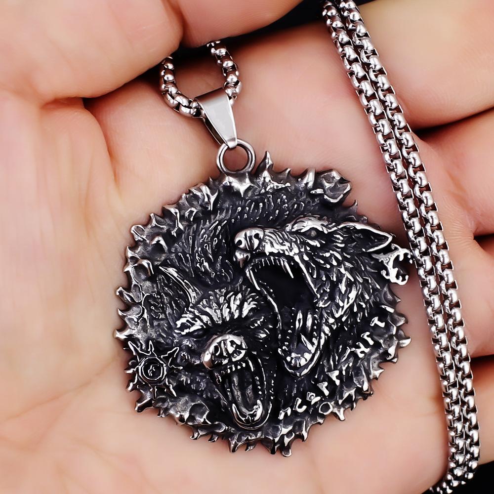 Necklace Nordic Viking Fashion Double Wolf Rune Summer Versatile Men's Pendant