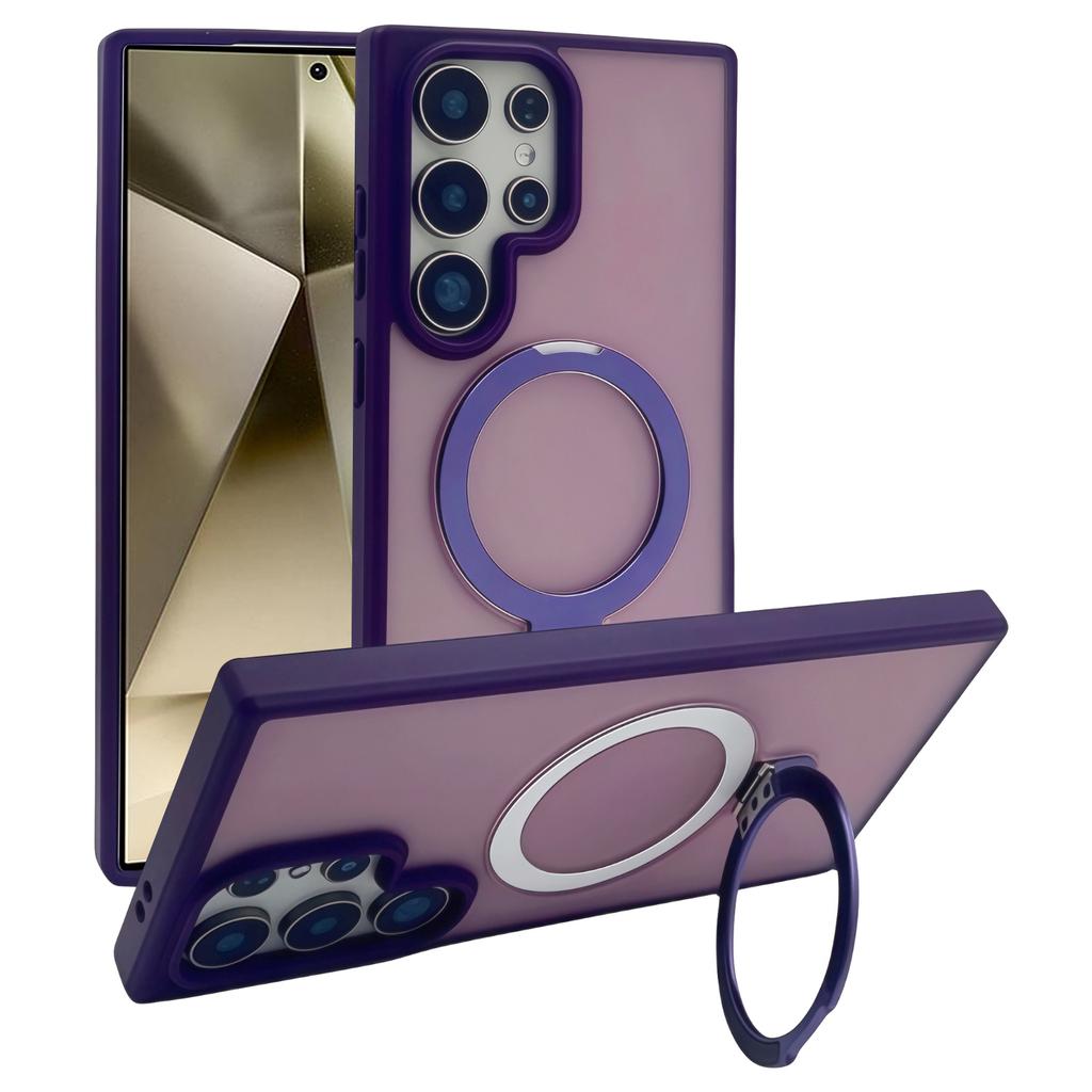 For Samsung Galaxy S24 Ultra Magnetic Case with Kickstand TPU+PC Phone Back Cover