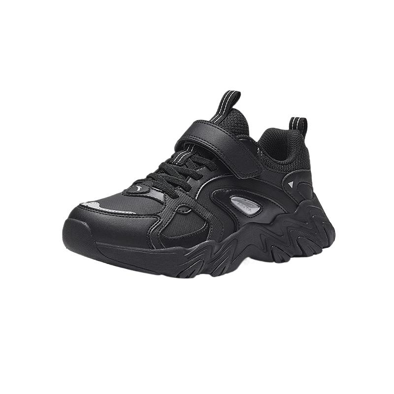 Anta Kids Synthetic Leather Comfortable Trendy Non-Slip Wear-Resistant Low-Top Casual Shoes Kids Casual Shoes Black Silver 312448816-4