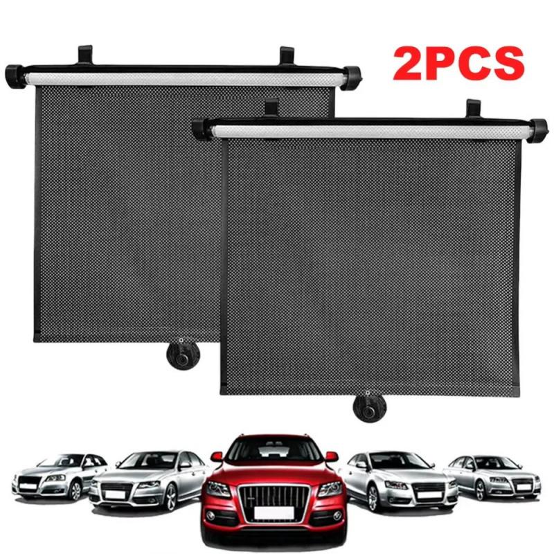Black Mesh Stripe Design Retractable Car Sunshade Easy To Use Vehicle Sunshade with Compact Storage Size