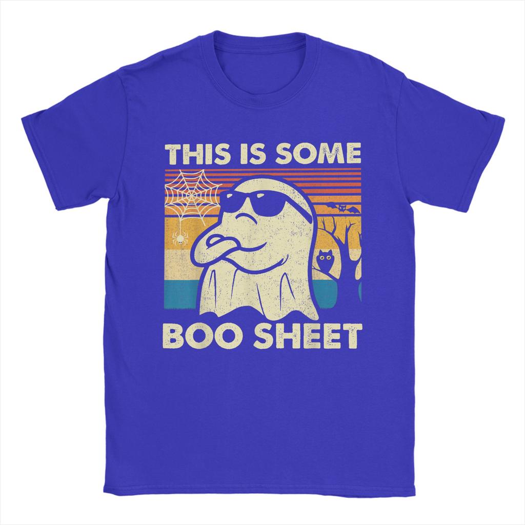 Vintage This is Some Boo Sheet Ghost Retro Funny Halloween T-Shirts Men Round Neck Cotton T Shirts  Short Sleeve Tees Clothing