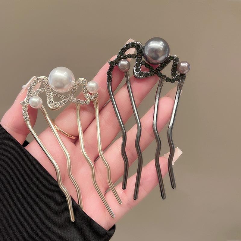 1pc Fashion Elegant Pearl Rhinestone Hair Forks Toned Shaped Hairpins Crystals Perfect Sophisticated Formal Events Everyday