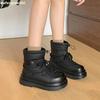 2025 Winter New Snow Boots Plush Warm Round Toe Thick Sole Mid-Calf Boots Black/beige Leather Elastic Band Snow Boots