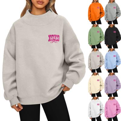 Women's Valentine's Day Print Fashion Loose High-Collar Long Sleeve Solid Color Sweatshirt Pullover