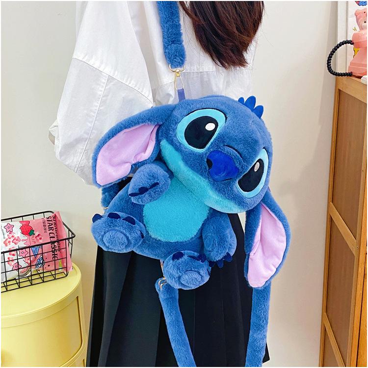 2025 Cute Cartoon Stitch Fluffy Doll Crossbody Backpack for Girls